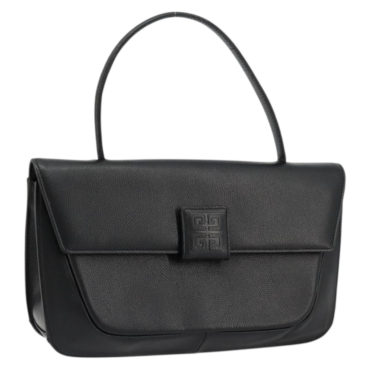 GIVENCHY Hand Bag Leather Black Gold Auth 176679A