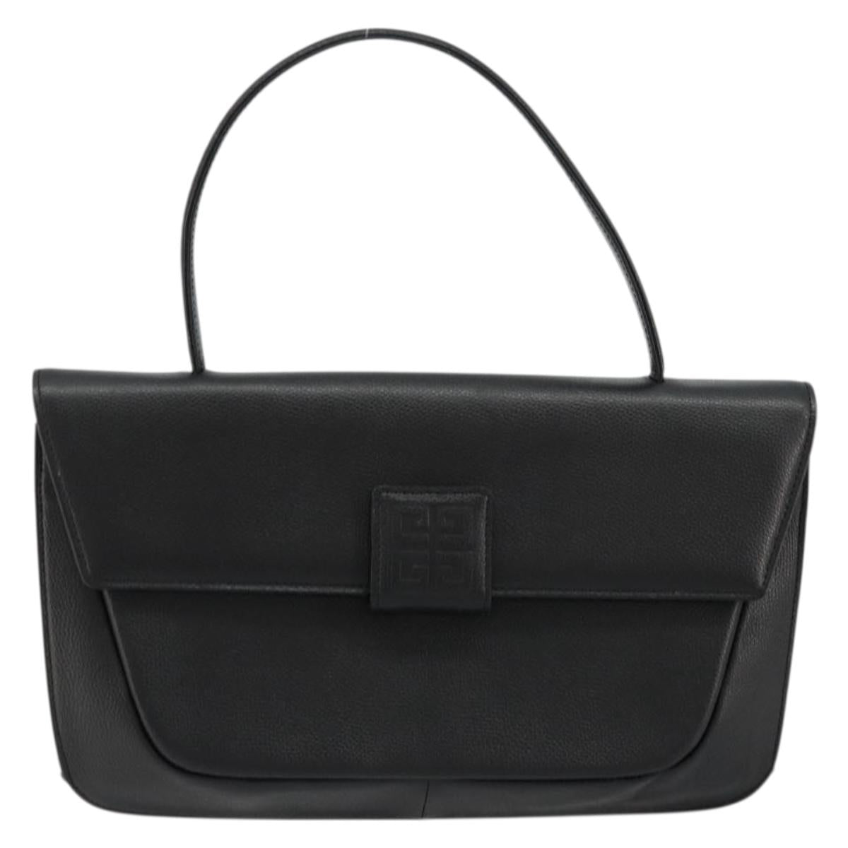 GIVENCHY Hand Bag Leather Black Gold Auth 176679A
