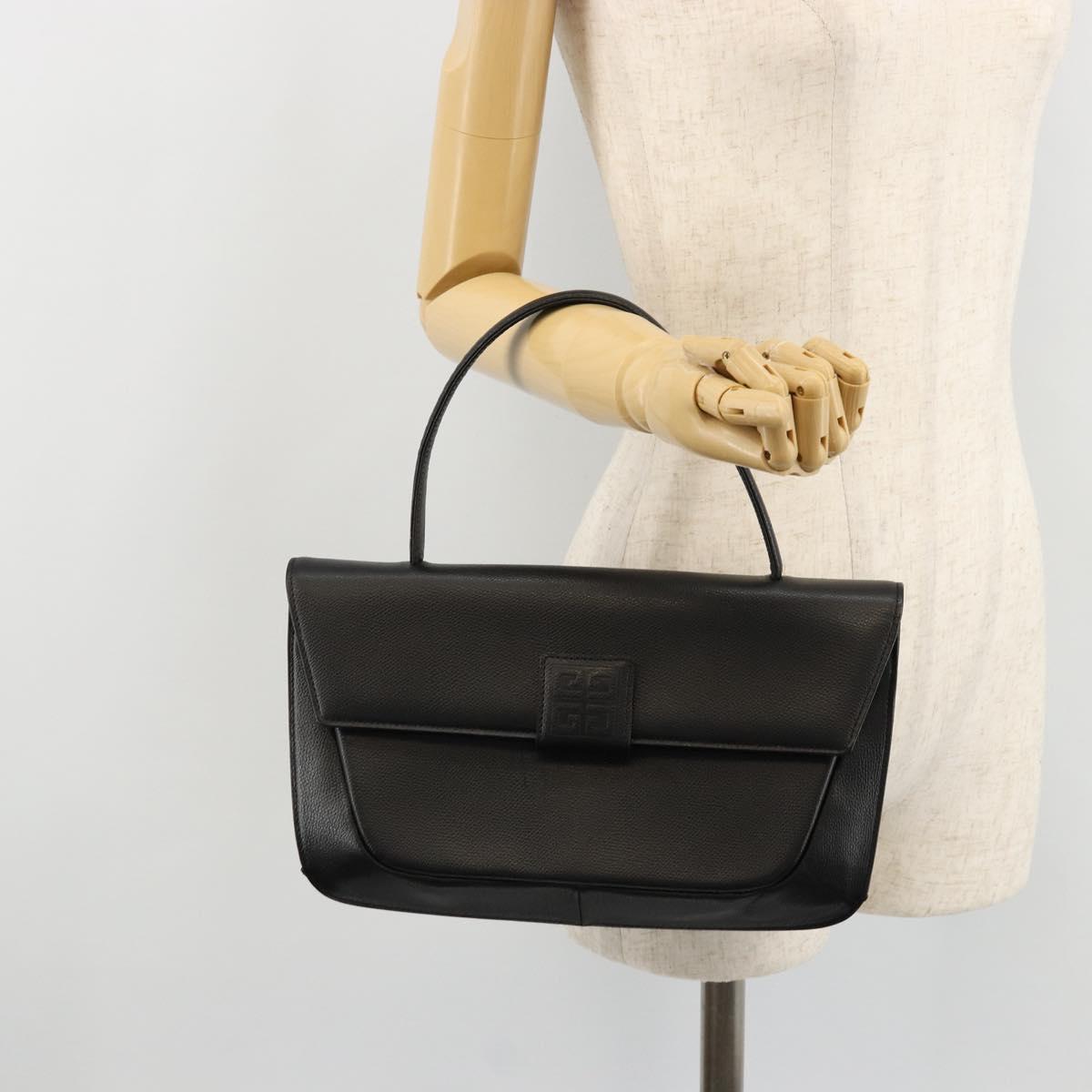 GIVENCHY Hand Bag Leather Black Gold Auth 176679A