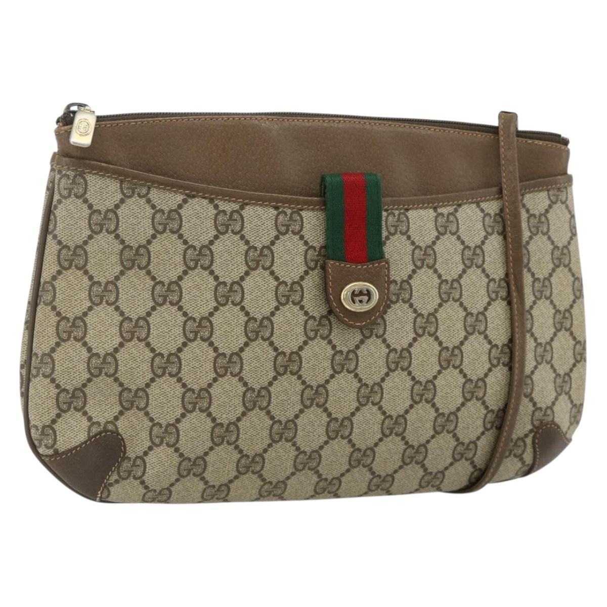 GUCCI GG Supreme Web Sherry Line Bag PVC Beige Red 904 02 026 Auth 176680