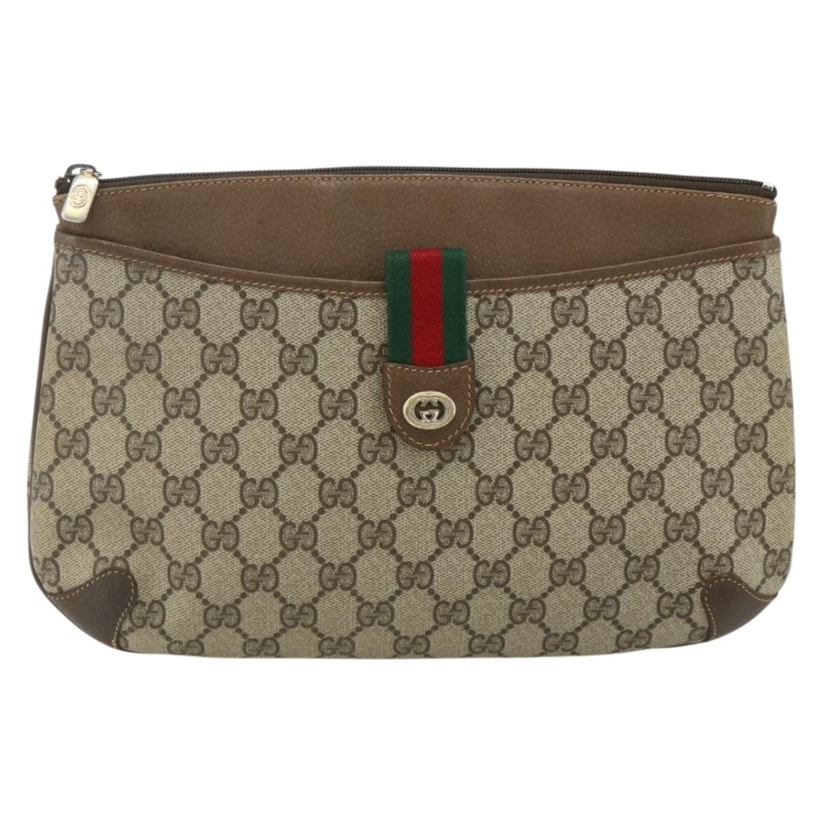 GUCCI GG Supreme Web Sherry Line Bag PVC Beige Red 904 02 026 Auth 176680