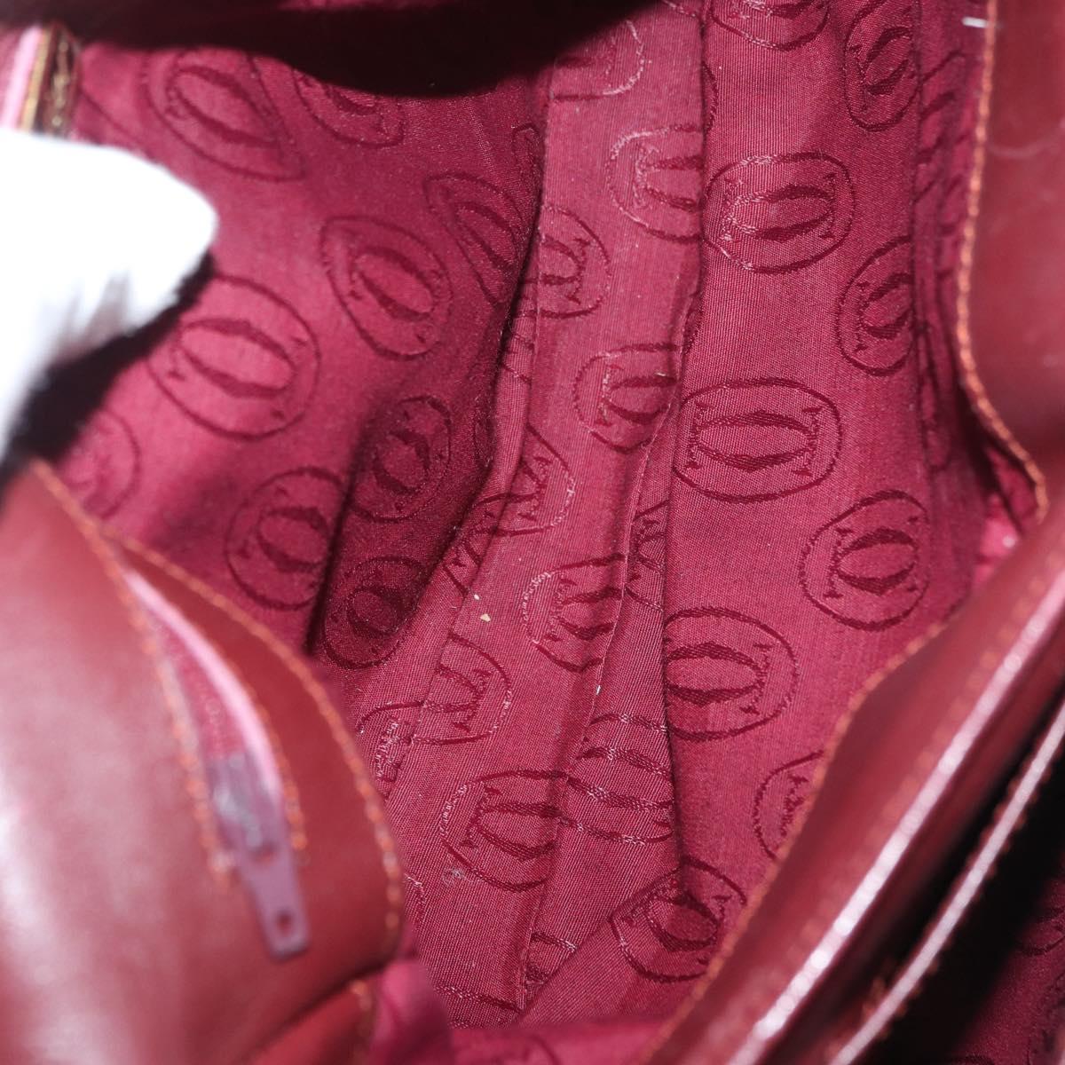 CARTIER Must Line Shoulder Bag Leather Bordeaux Gold Auth 176685