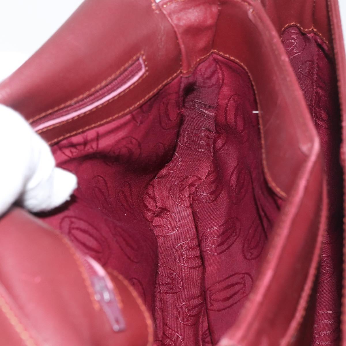 CARTIER Must Line Shoulder Bag Leather Bordeaux Gold Auth 176685