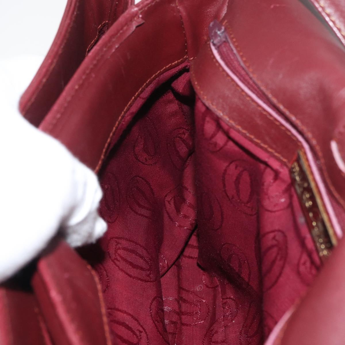 CARTIER Must Line Shoulder Bag Leather Bordeaux Gold Auth 176685