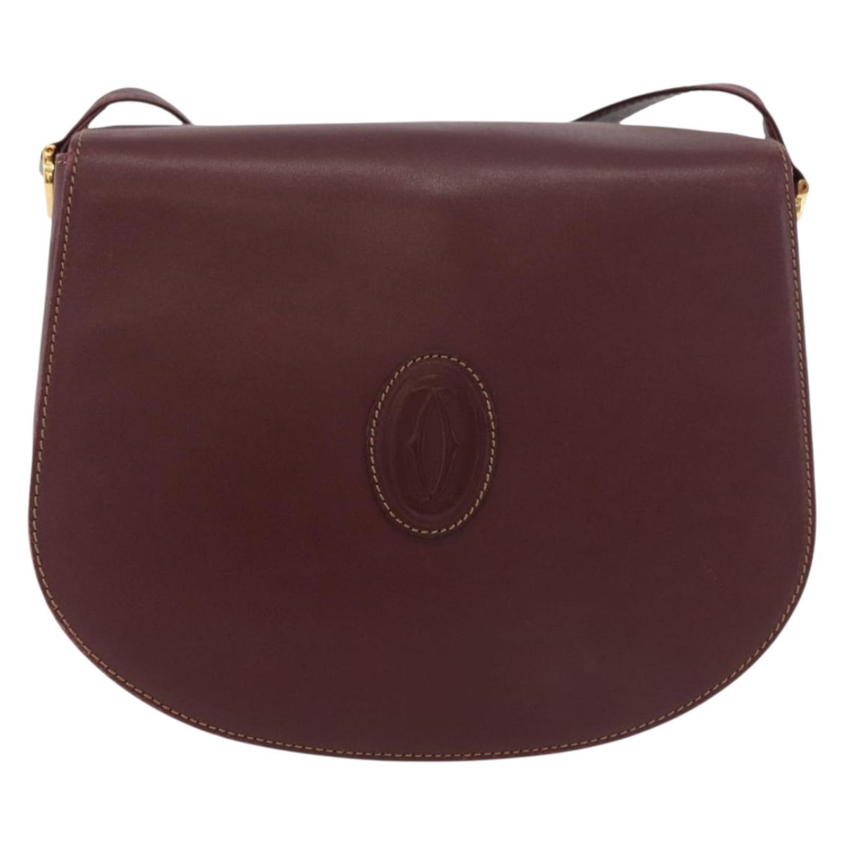 CARTIER Must Line Shoulder Bag Leather Bordeaux Gold Auth 176685