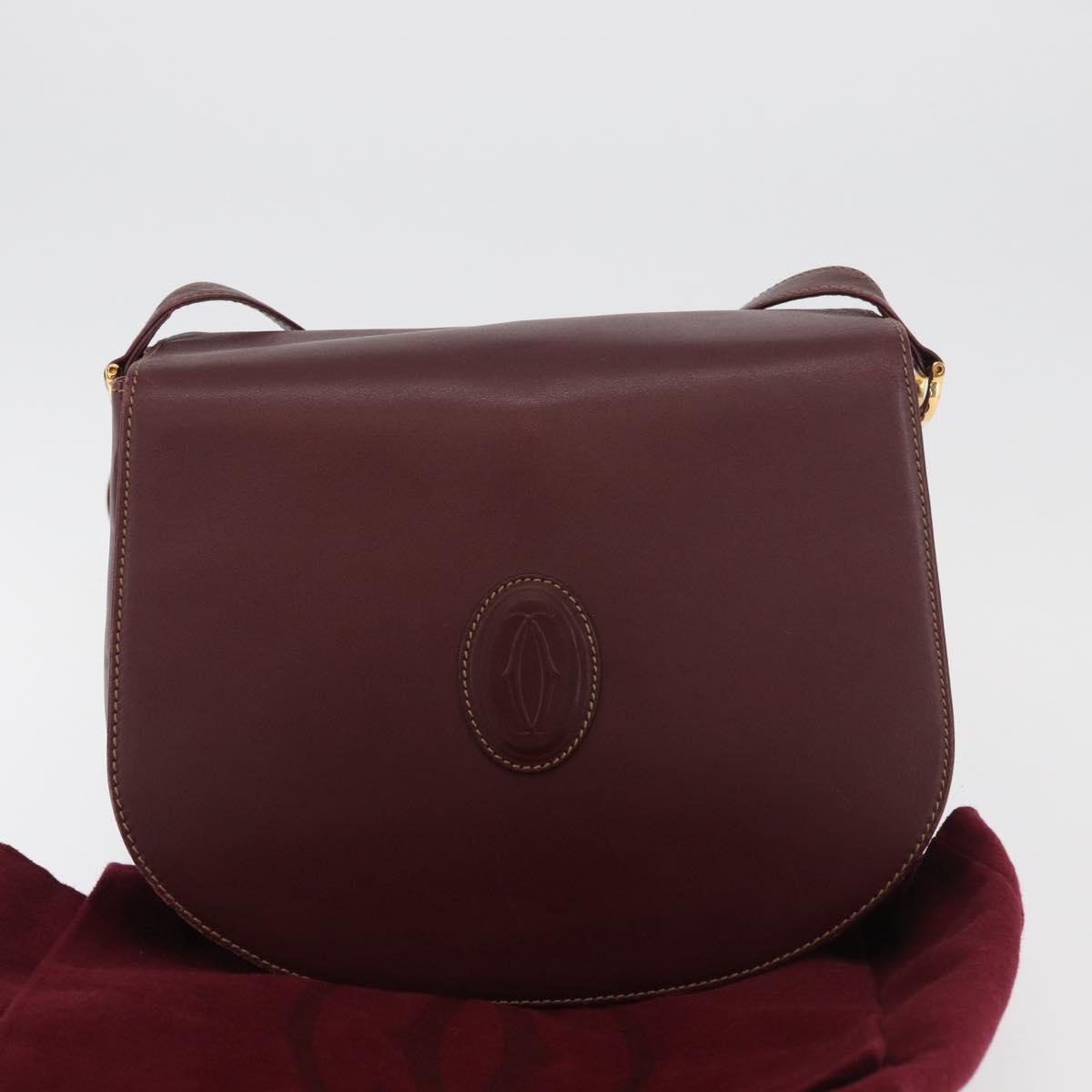 CARTIER Must Line Shoulder Bag Leather Bordeaux Gold Auth 176685