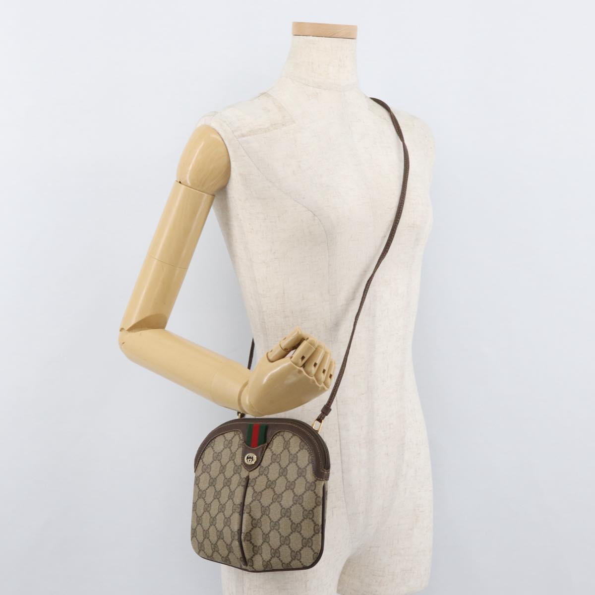 GUCCI GG Supreme Web Sherry Line Shoulder Bag PVC Beige 904 02 047 Auth 176686