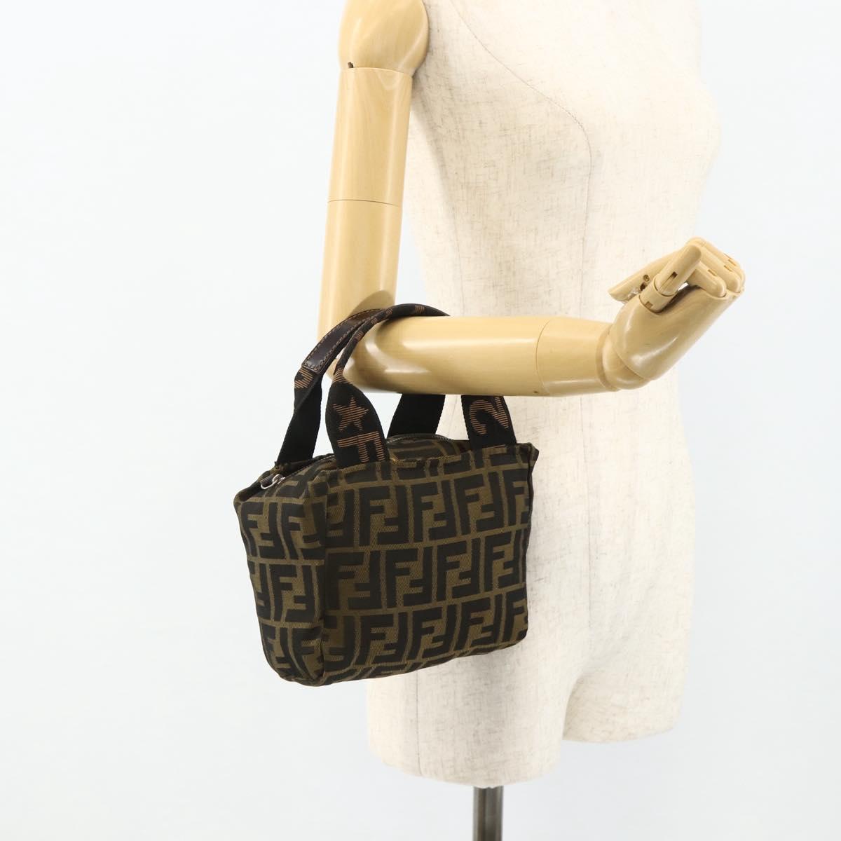FENDI Zucca Canvas Hand Bag Brown Black Auth 176687
