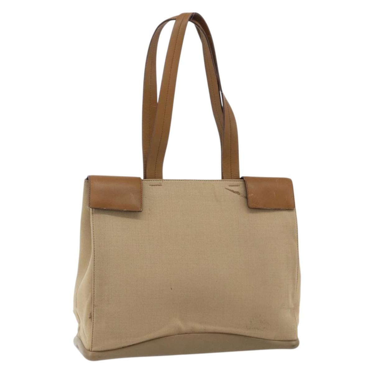 PRADA Shoulder Bag Nylon Beige Silver Auth 176689