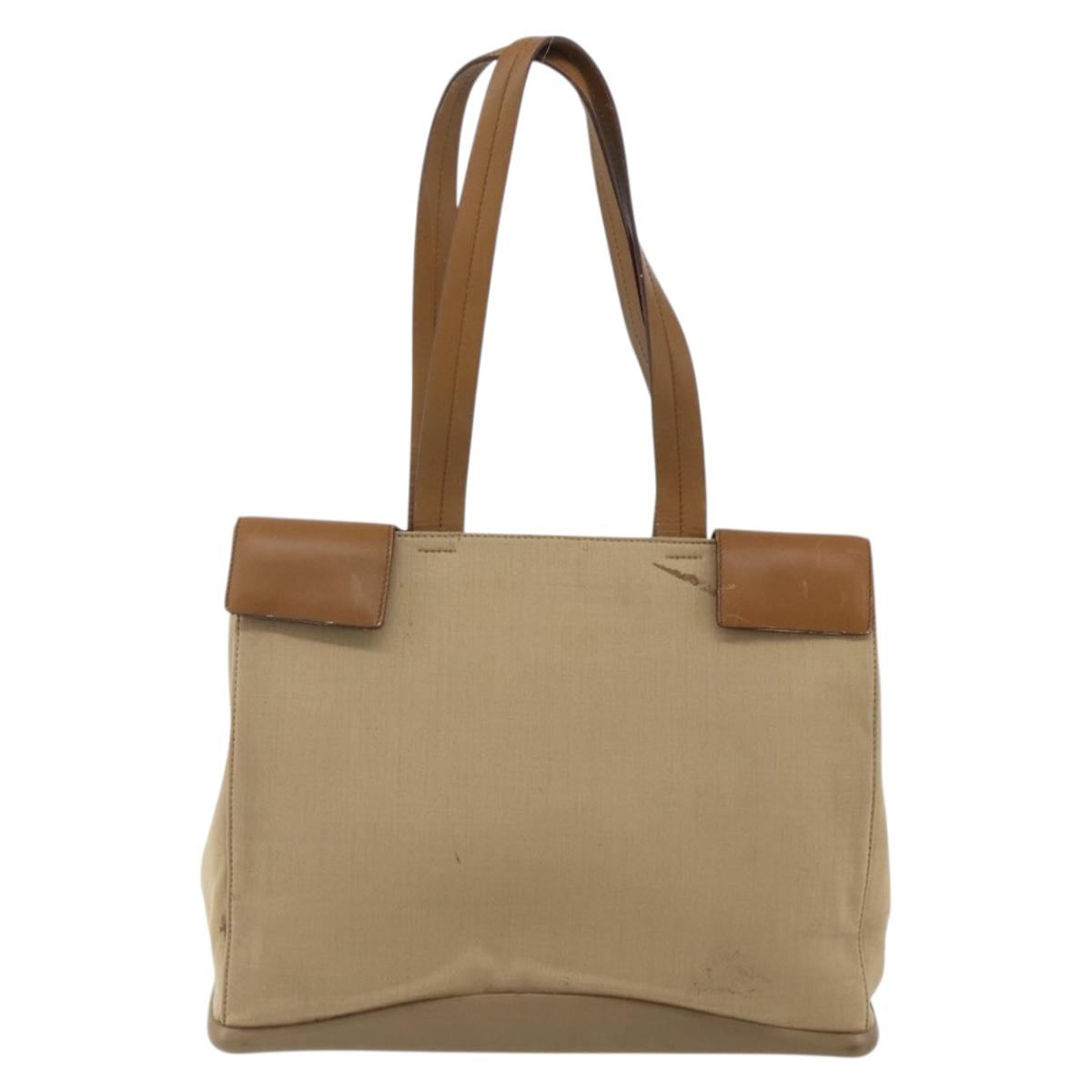 PRADA Shoulder Bag Nylon Beige Silver Auth 176689