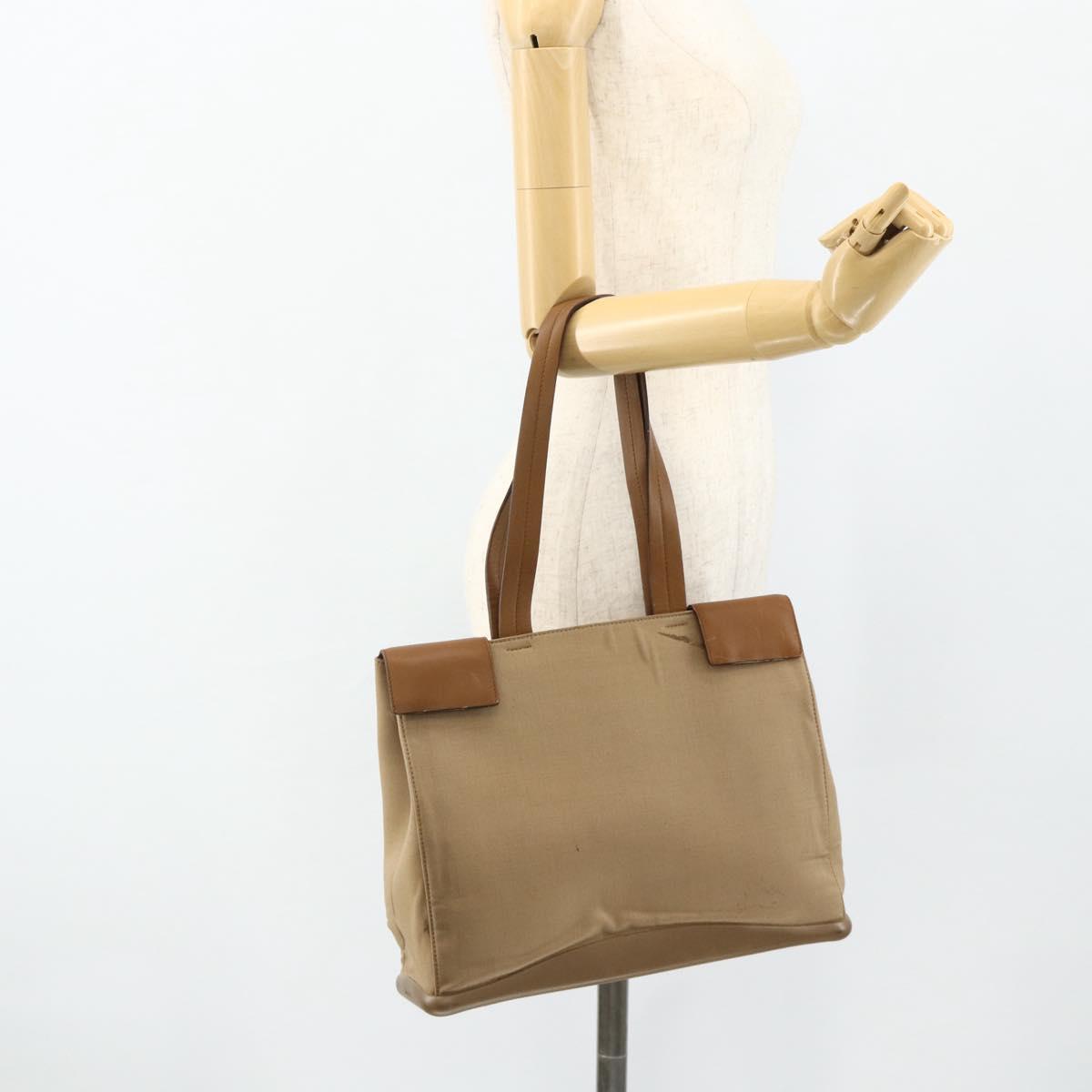 PRADA Shoulder Bag Nylon Beige Silver Auth 176689