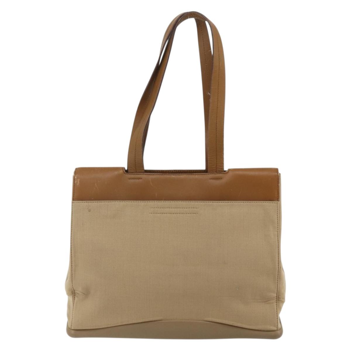 PRADA Shoulder Bag Nylon Beige Silver Auth 176689