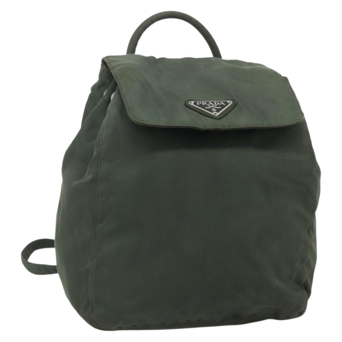 PRADA Backpack Nylon Silver Khaki Auth 176690