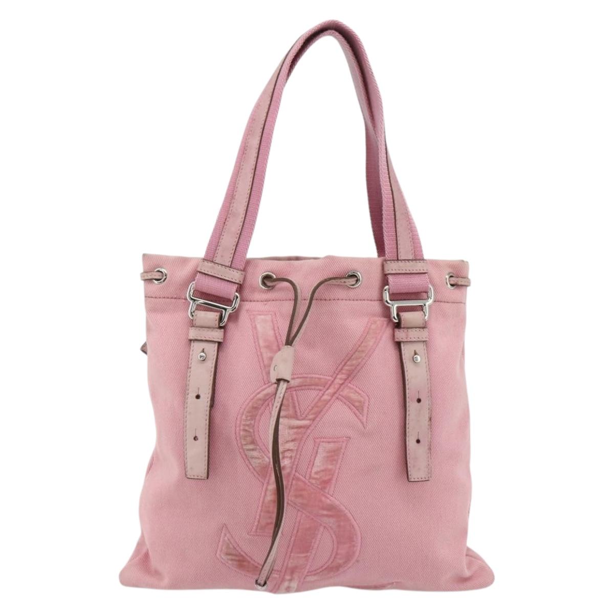 SAINT LAURENT Kahala Tote Bag Canvas Pink Silver 123435 Auth 176691