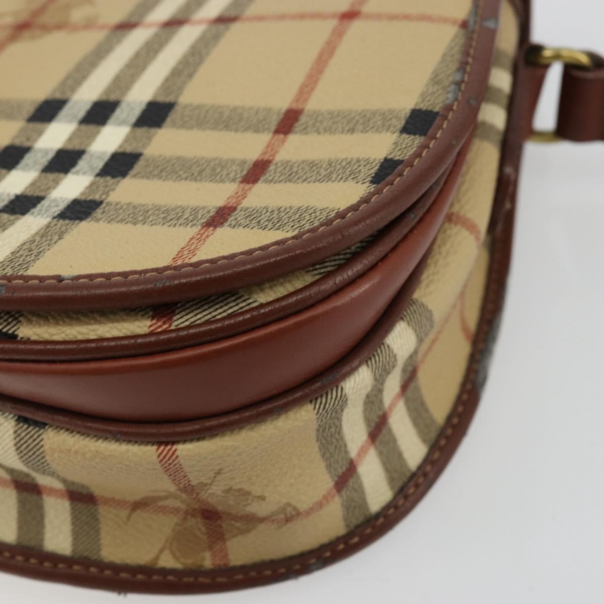 Burberrys Nova Check Shoulder Bag PVC Leather Beige Gold Auth 176693