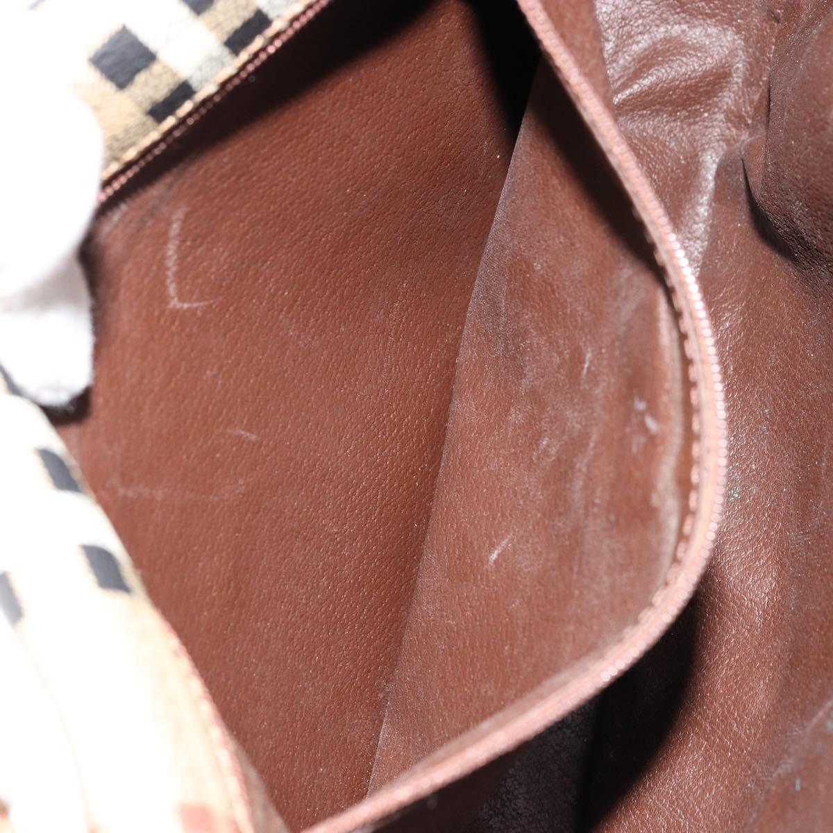 Burberrys Nova Check Shoulder Bag PVC Leather Beige Gold Auth 176693