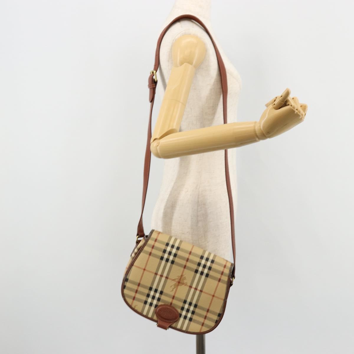 Burberrys Nova Check Shoulder Bag PVC Leather Beige Gold Auth 176693