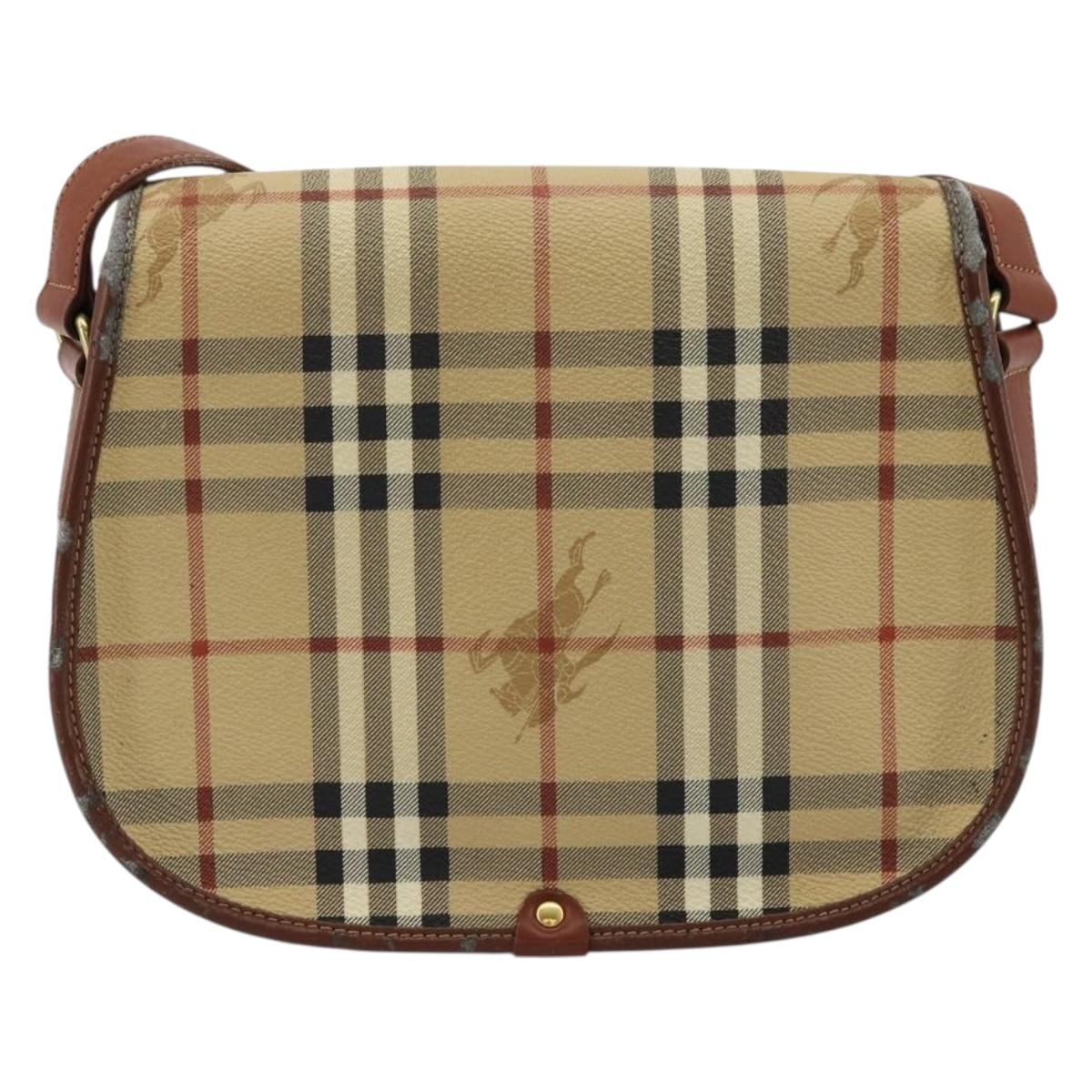 Burberrys Nova Check Shoulder Bag PVC Leather Beige Gold Auth 176693