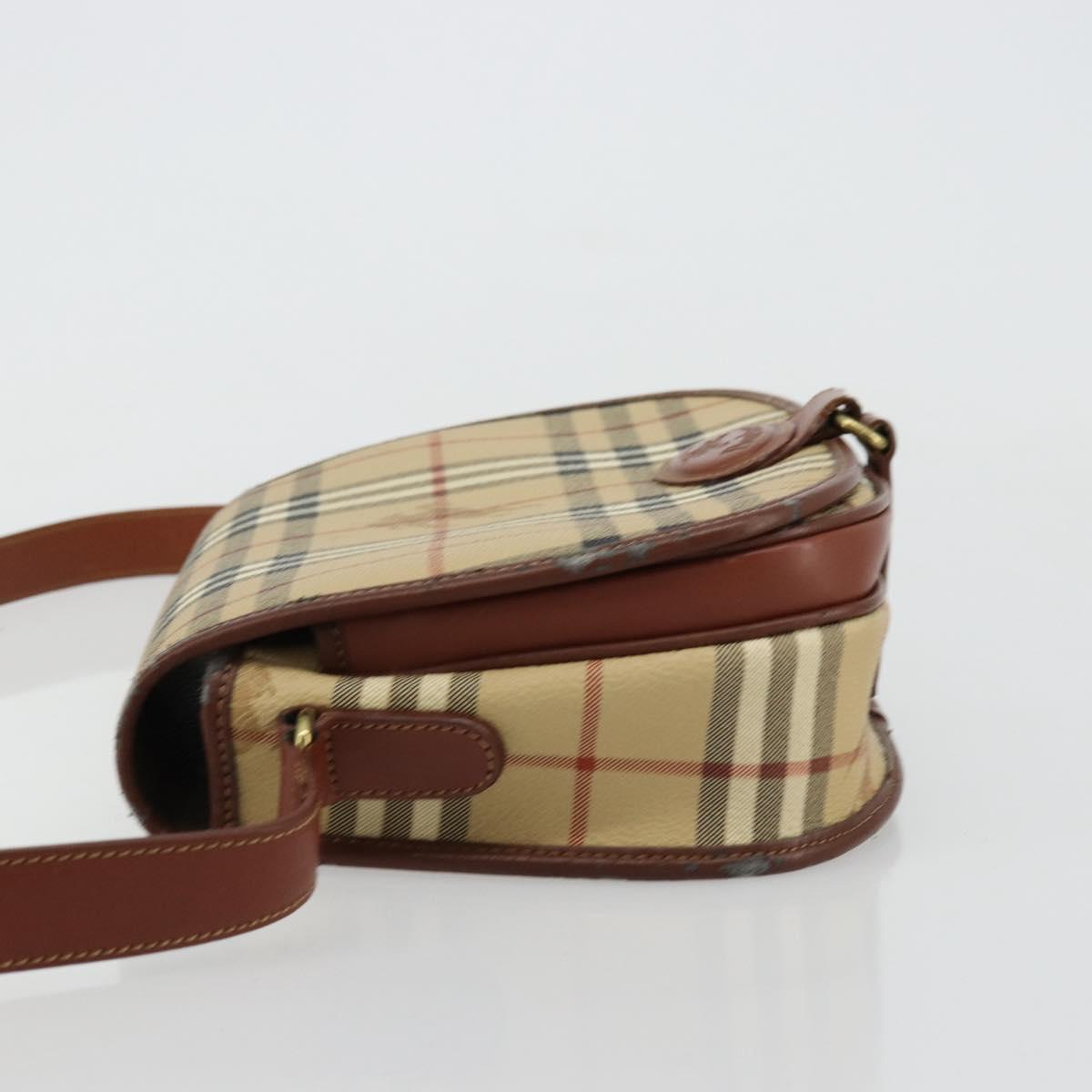 Burberrys Nova Check Shoulder Bag PVC Leather Beige Gold Auth 176693