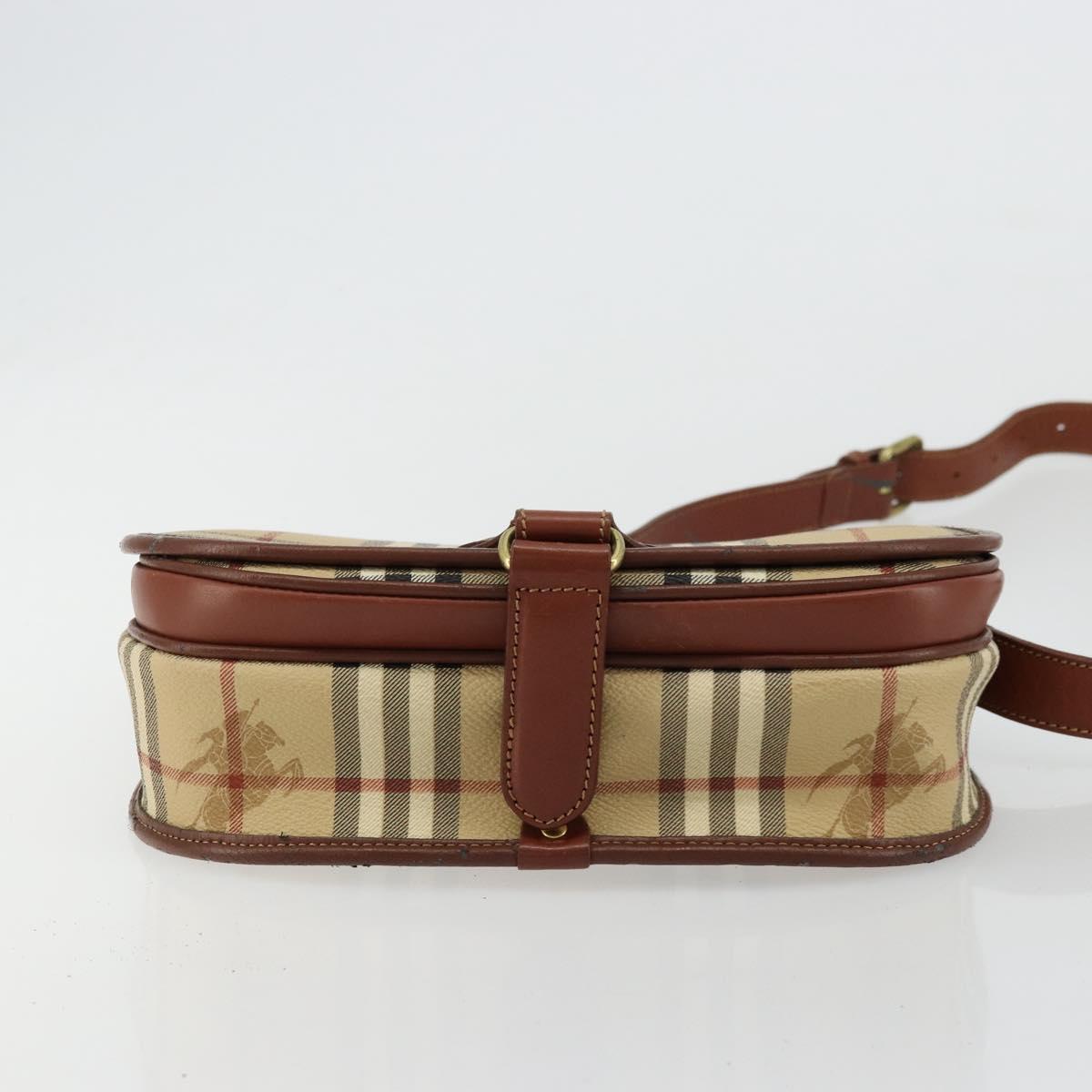 Burberrys Nova Check Shoulder Bag PVC Leather Beige Gold Auth 176693