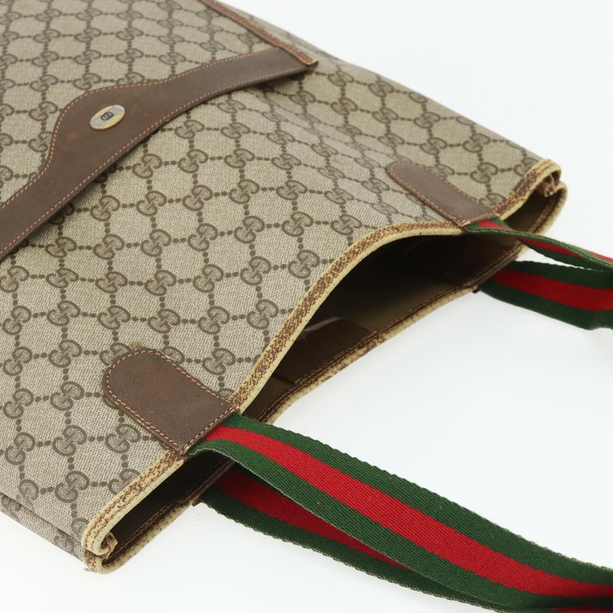 GUCCI GG Supreme Web Sherry Line Tote Bag PVC Beige Red 39 02 003 Auth 176694