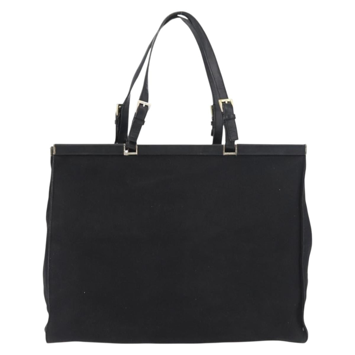 PRADA Tote Bag Canvas Black Gold Auth 176696