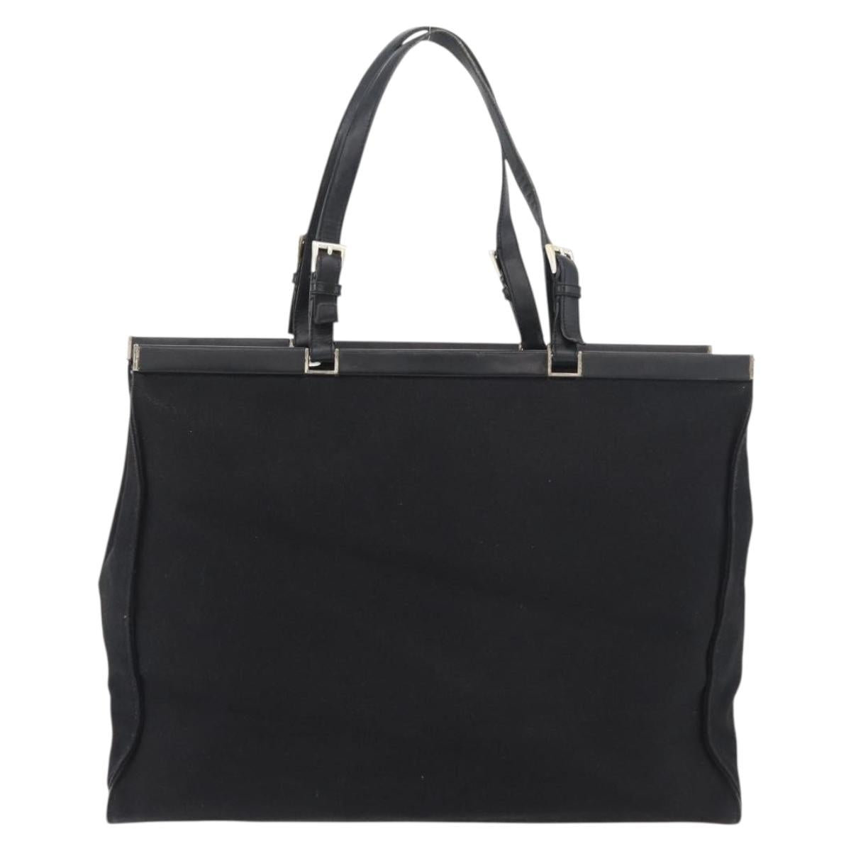 PRADA Tote Bag Canvas Black Gold Auth 176696