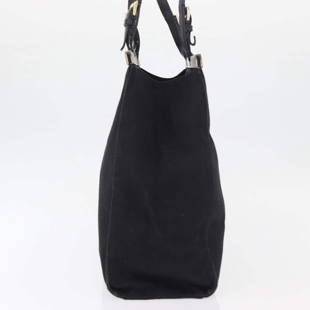 PRADA Tote Bag Canvas Black Gold Auth 176696