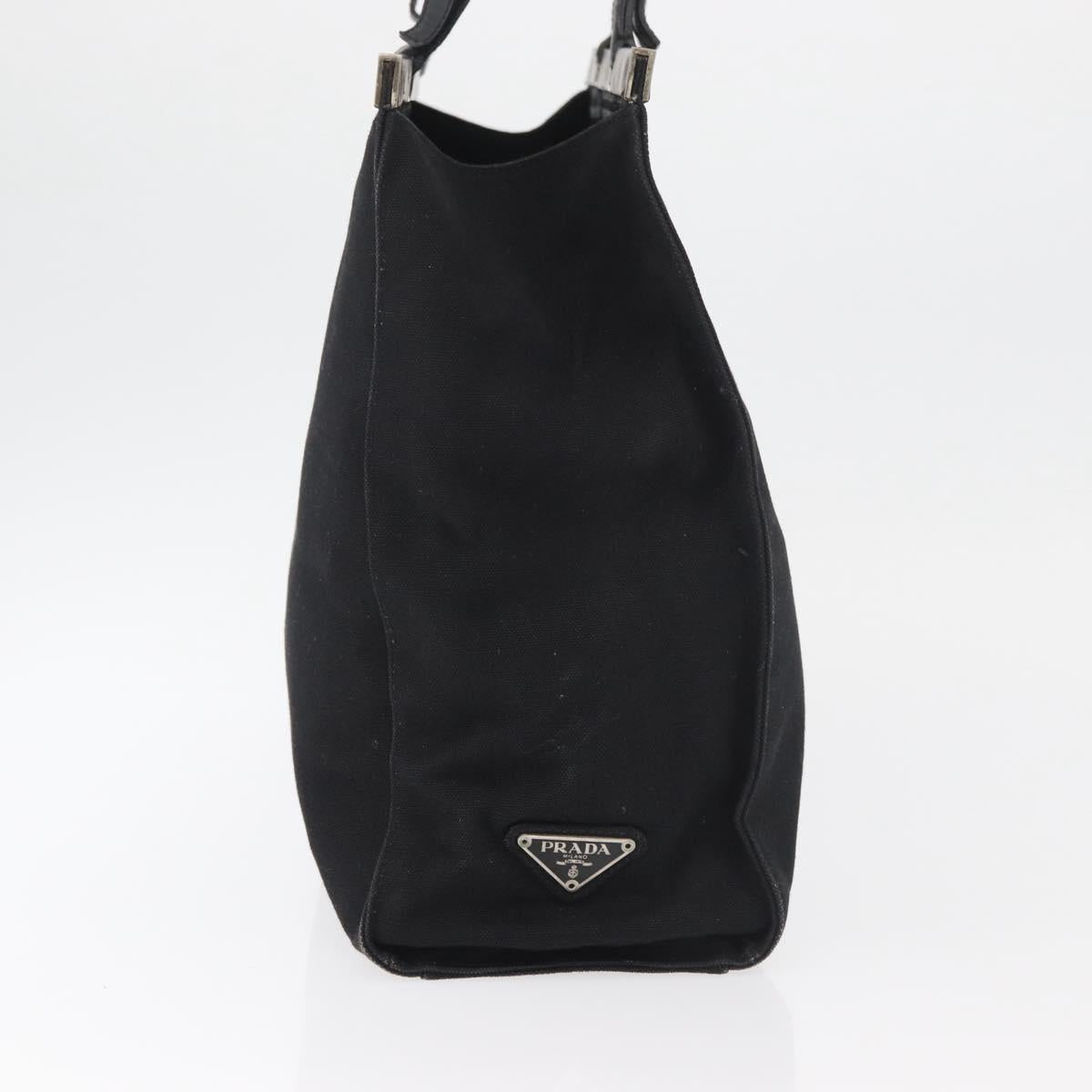 PRADA Tote Bag Canvas Black Gold Auth 176696