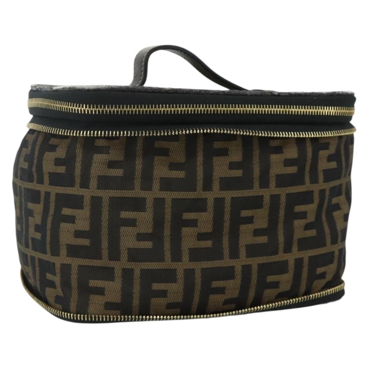 FENDI Zucca Canvas Vanity Hand Bag Brown Black Auth 176697