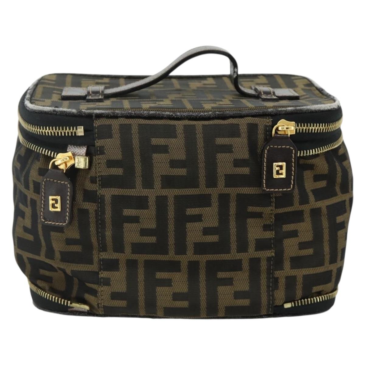 FENDI Zucca Canvas Vanity Hand Bag Brown Black Auth 176697
