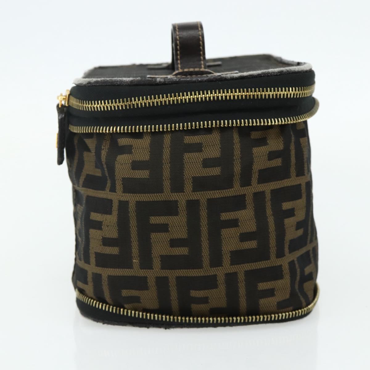 FENDI Zucca Canvas Vanity Hand Bag Brown Black Auth 176697