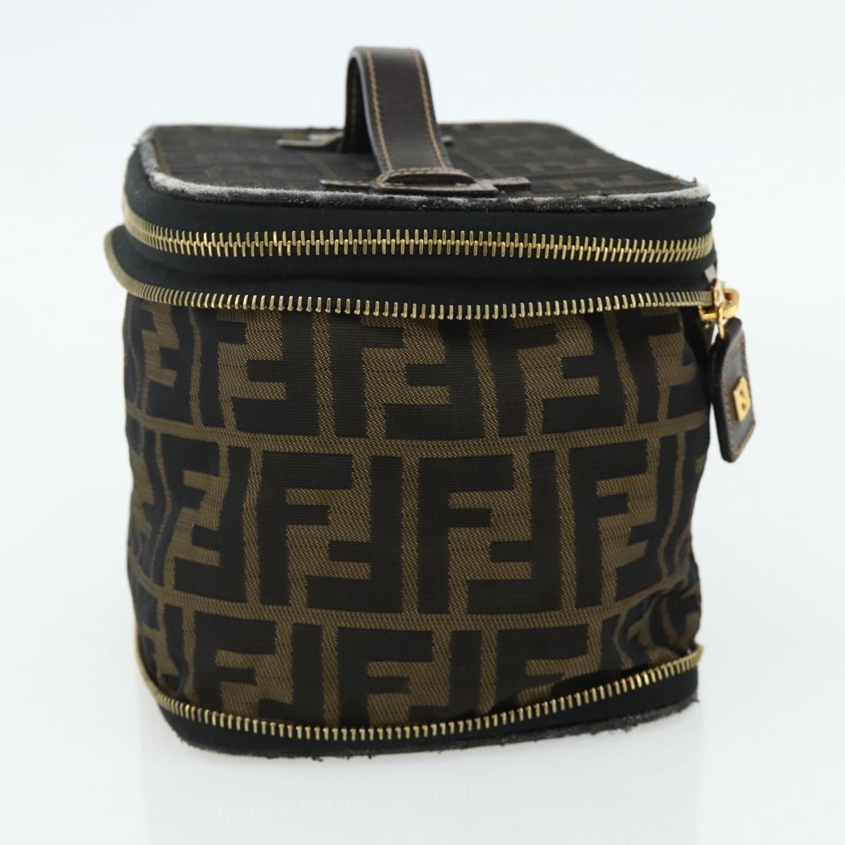 FENDI Zucca Canvas Vanity Hand Bag Brown Black Auth 176697
