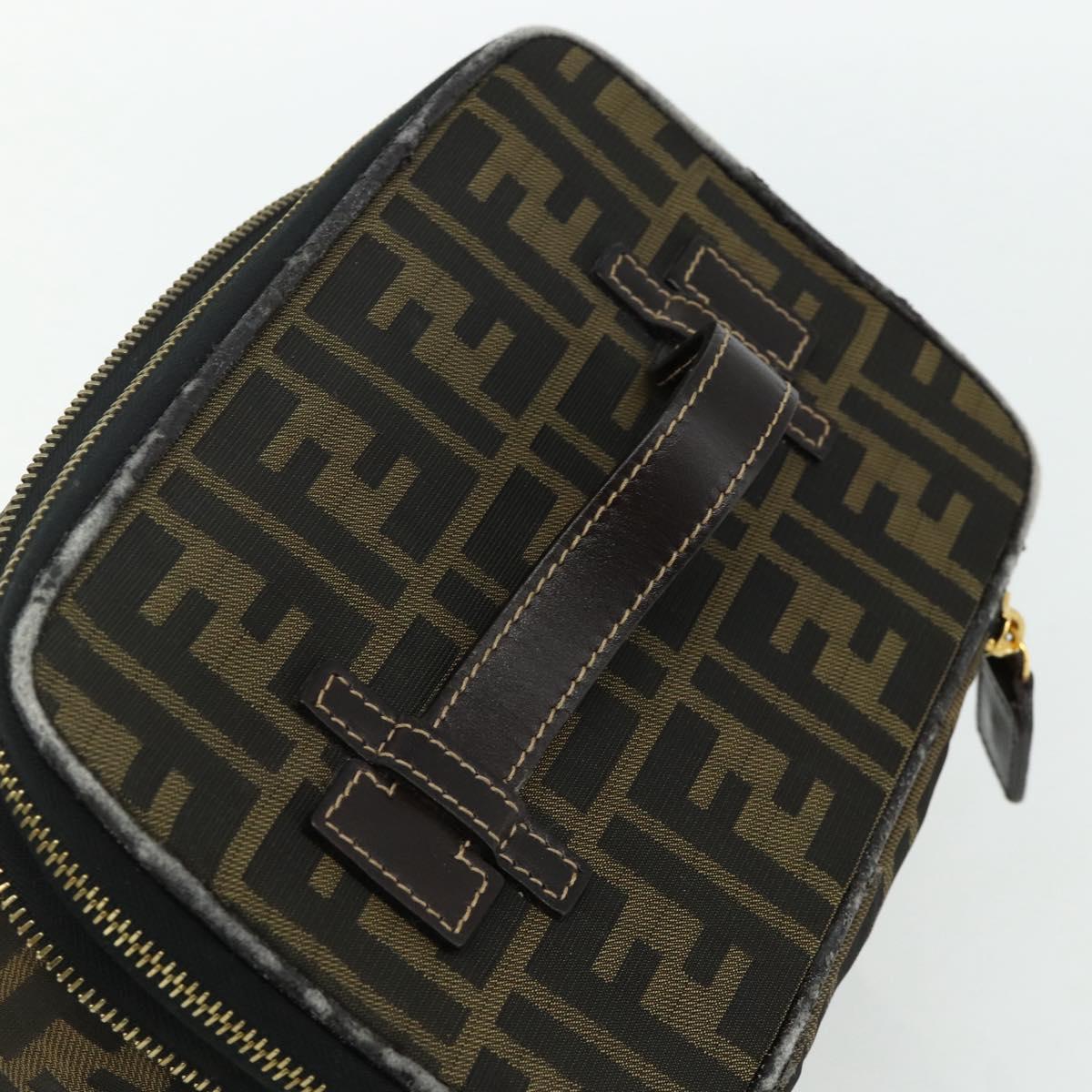 FENDI Zucca Canvas Vanity Hand Bag Brown Black Auth 176697