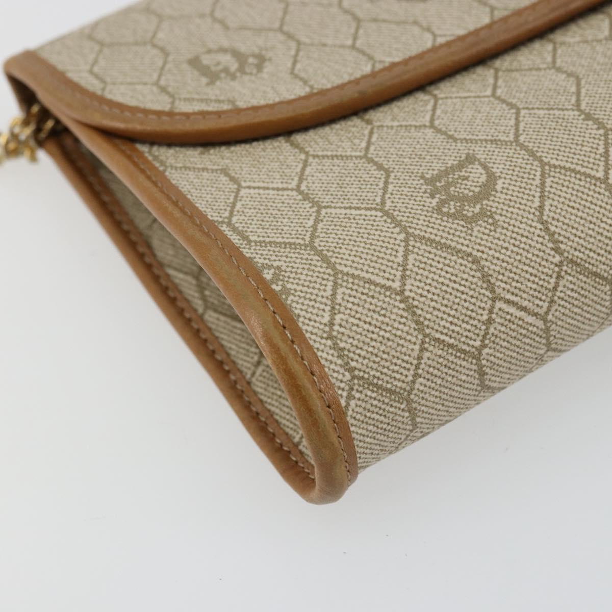 Christian Dior Honeycomb Canvas Chain Shoulder Bag PVC Beige Gold Auth 176698