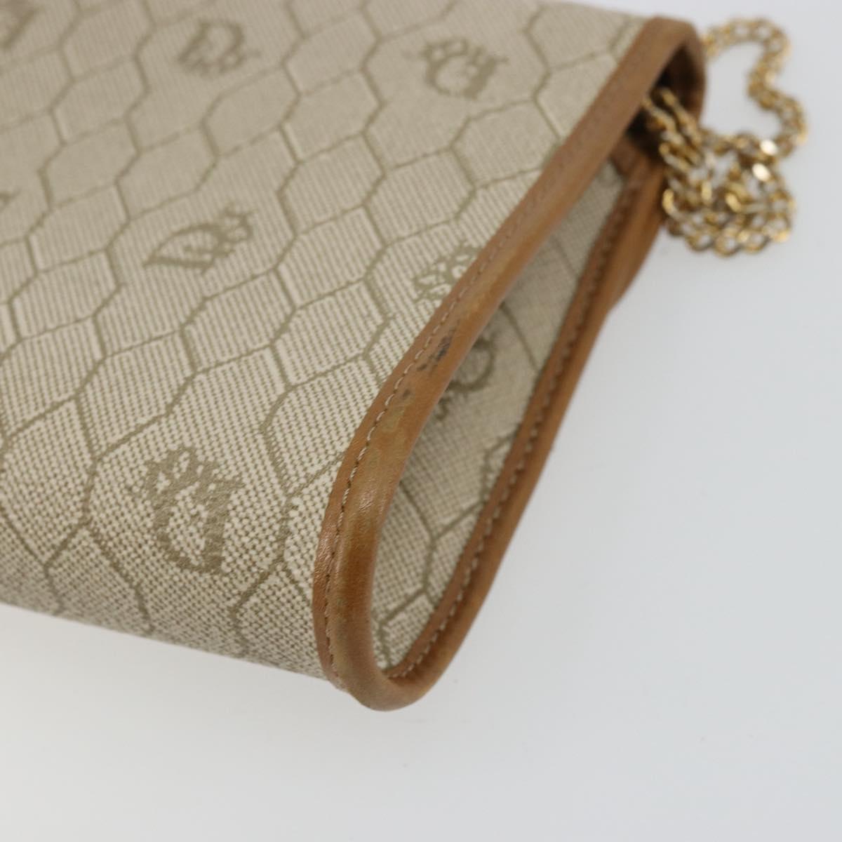 Christian Dior Honeycomb Canvas Chain Shoulder Bag PVC Beige Gold Auth 176698