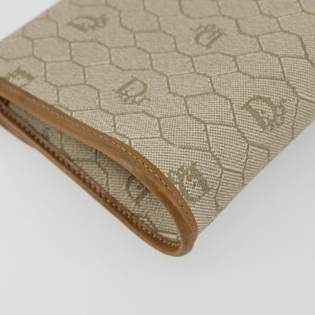 Christian Dior Honeycomb Canvas Chain Shoulder Bag PVC Beige Gold Auth 176698