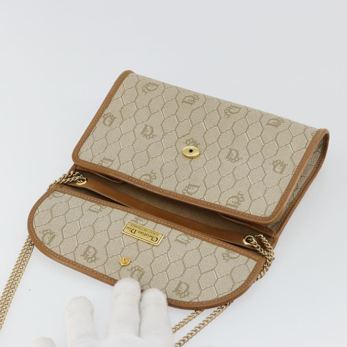 Christian Dior Honeycomb Canvas Chain Shoulder Bag PVC Beige Gold Auth 176698
