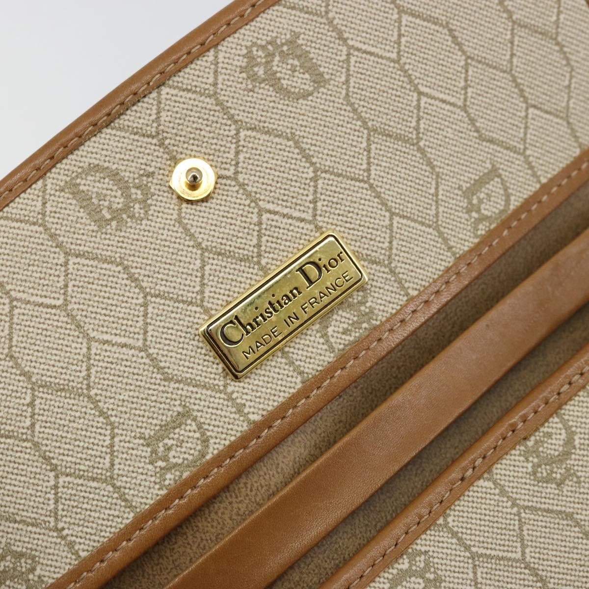Christian Dior Honeycomb Canvas Chain Shoulder Bag PVC Beige Gold Auth 176698