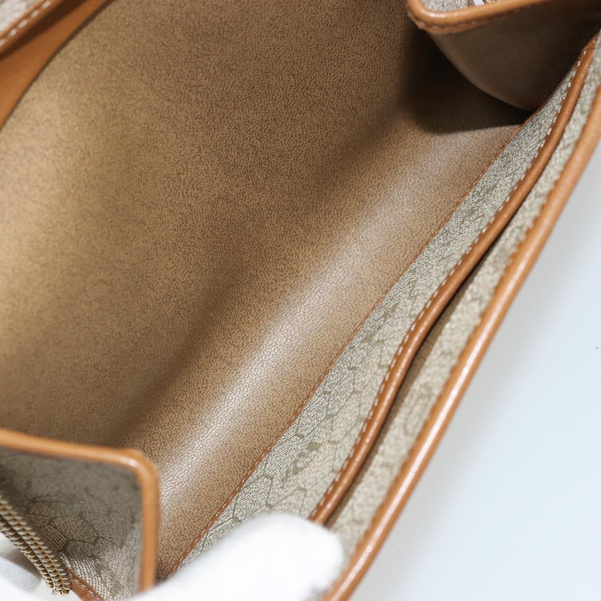 Christian Dior Honeycomb Canvas Chain Shoulder Bag PVC Beige Gold Auth 176698
