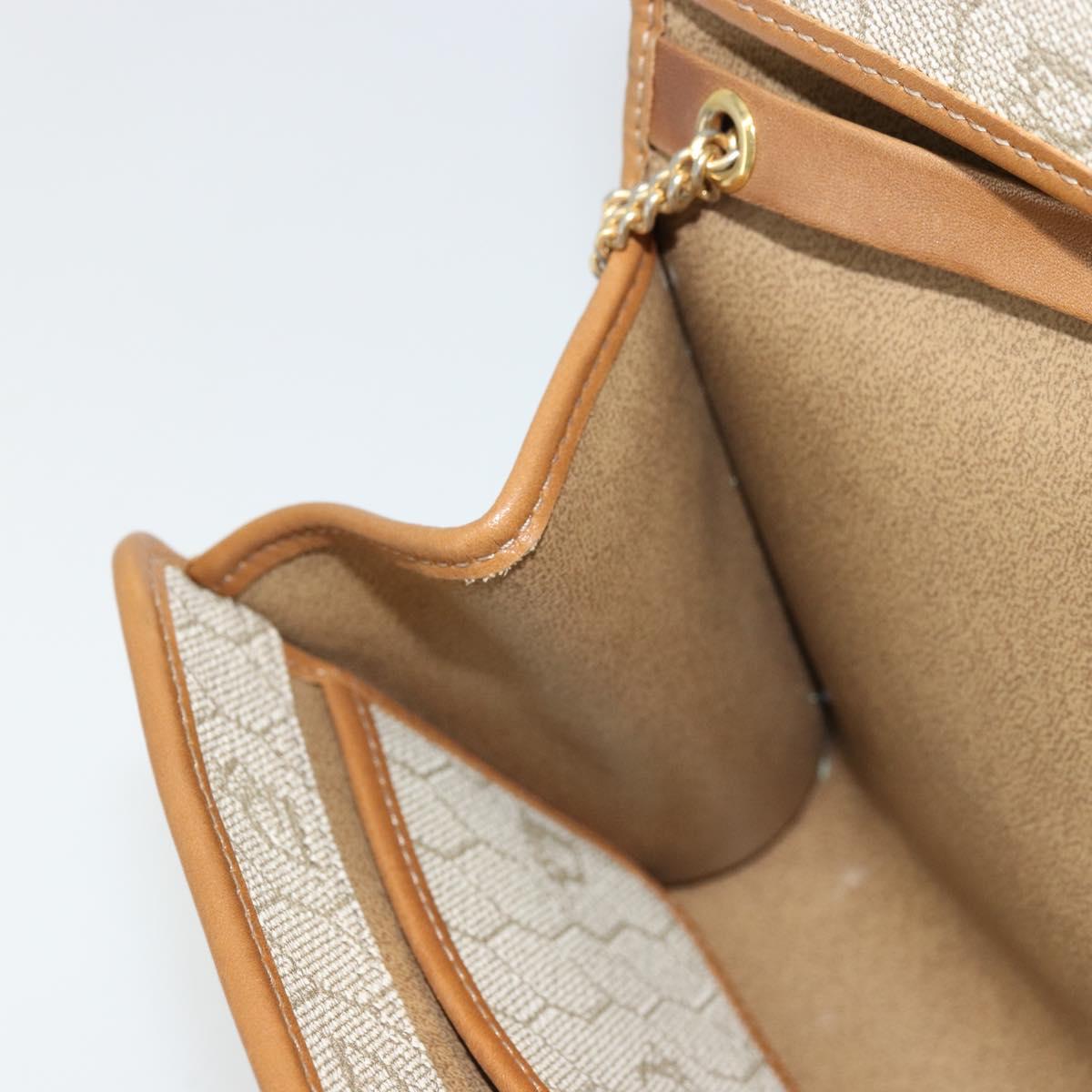 Christian Dior Honeycomb Canvas Chain Shoulder Bag PVC Beige Gold Auth 176698