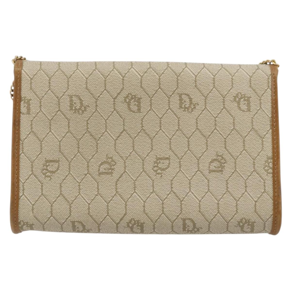 Christian Dior Honeycomb Canvas Chain Shoulder Bag PVC Beige Gold Auth 176698