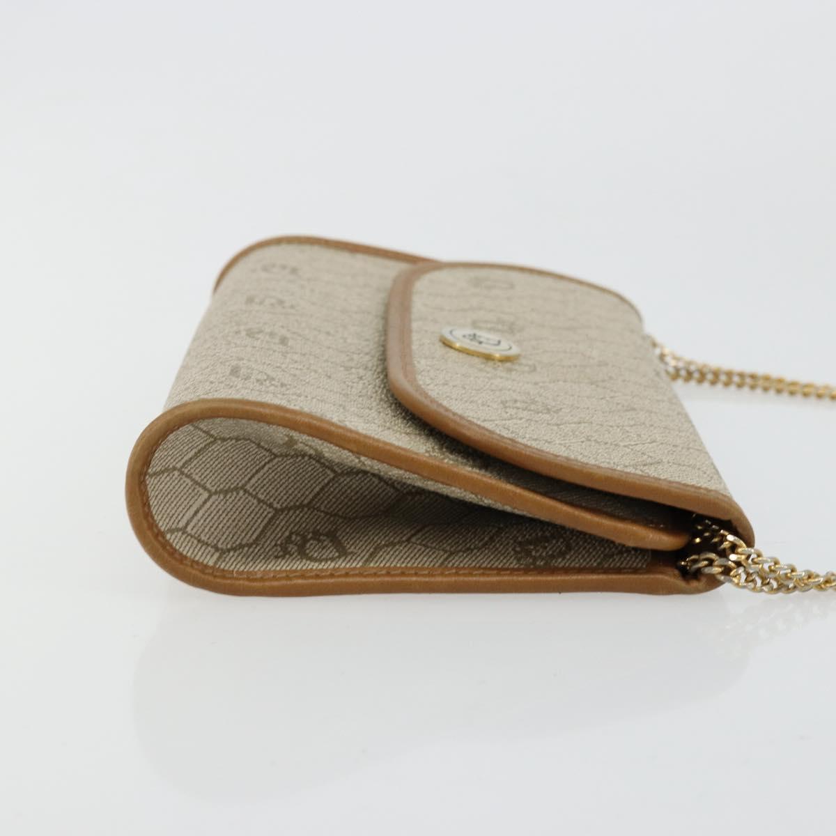 Christian Dior Honeycomb Canvas Chain Shoulder Bag PVC Beige Gold Auth 176698
