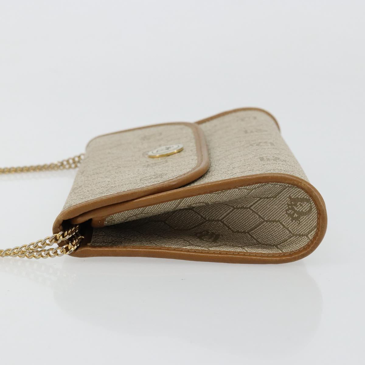 Christian Dior Honeycomb Canvas Chain Shoulder Bag PVC Beige Gold Auth 176698