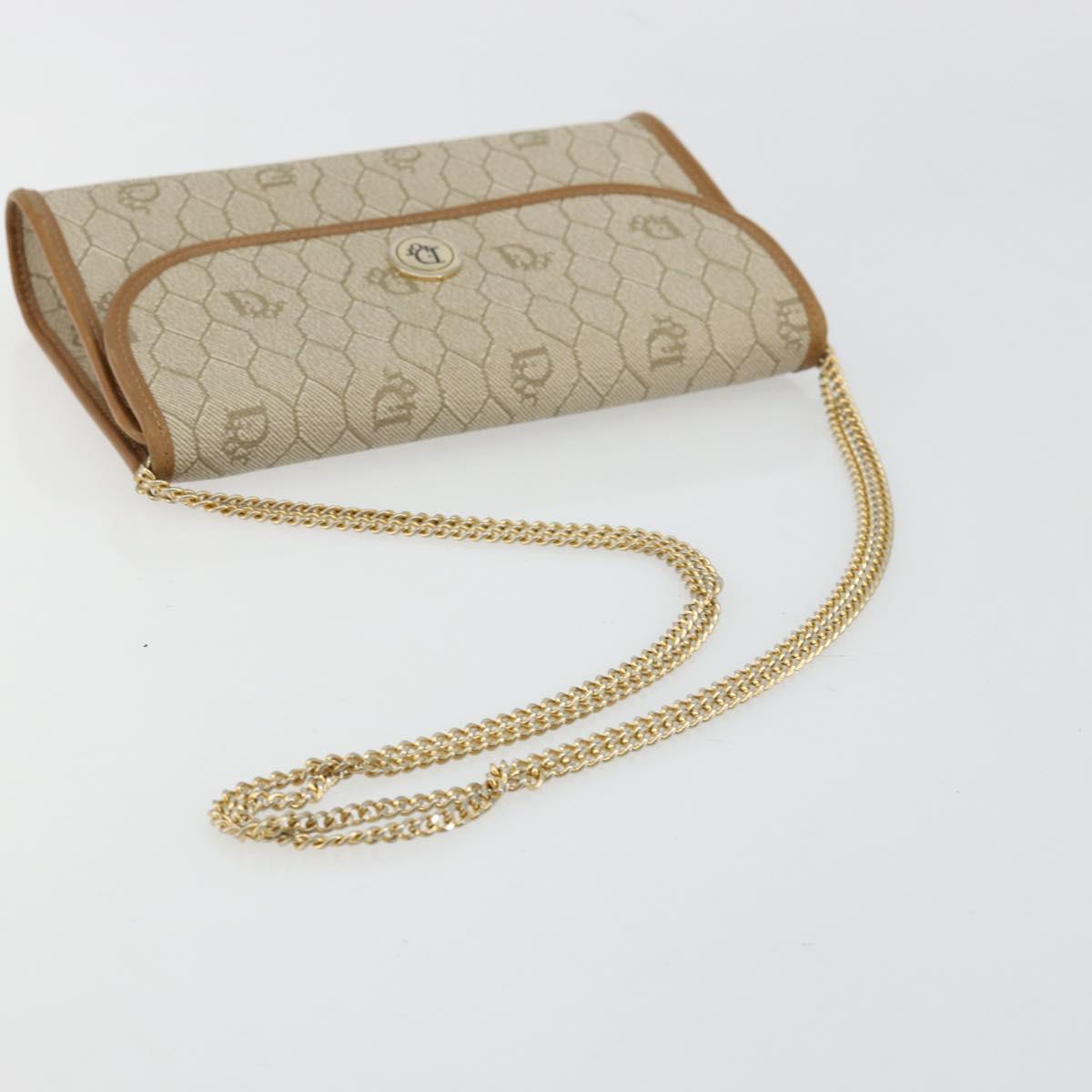 Christian Dior Honeycomb Canvas Chain Shoulder Bag PVC Beige Gold Auth 176698