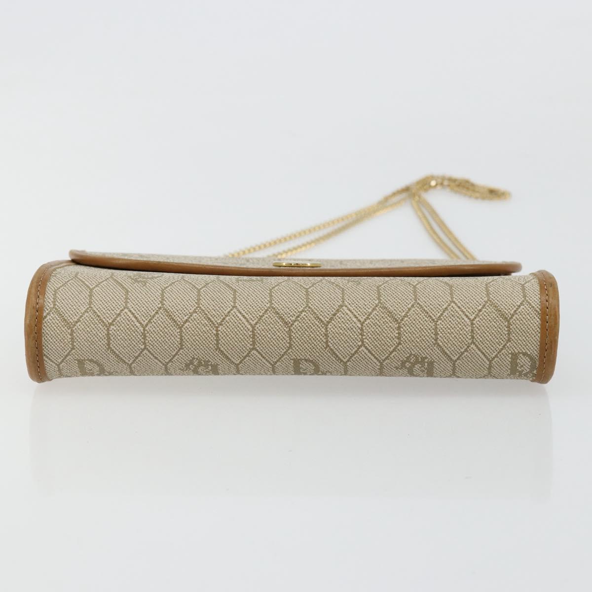 Christian Dior Honeycomb Canvas Chain Shoulder Bag PVC Beige Gold Auth 176698