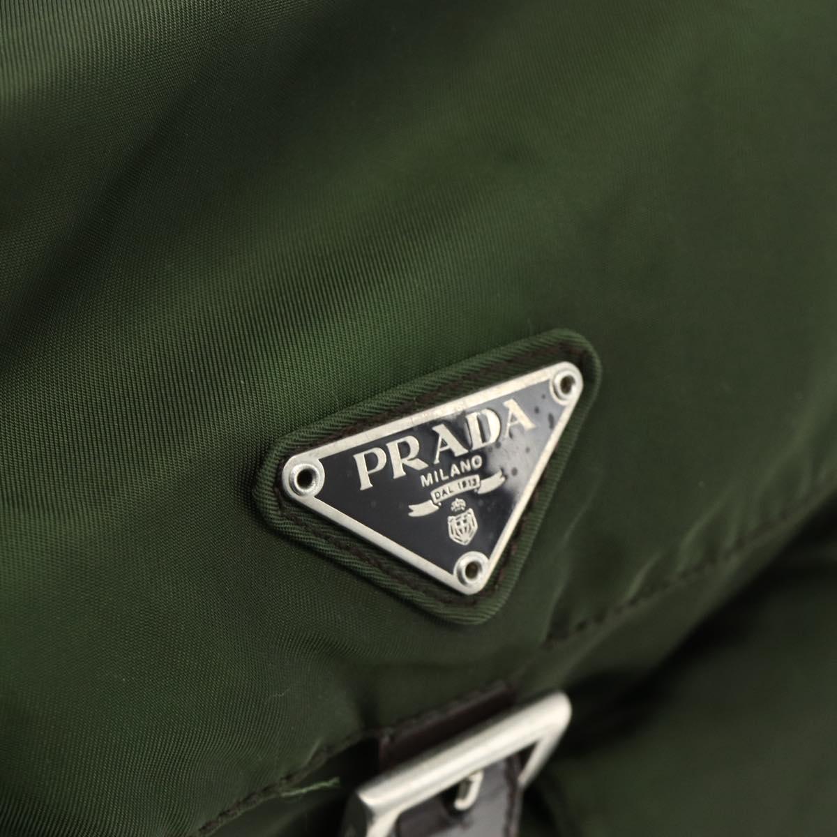 PRADA Backpack Nylon Silver Khaki Auth 176699
