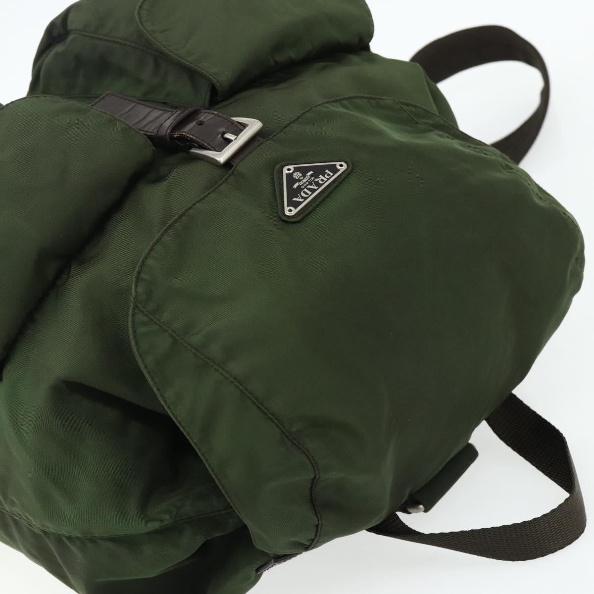 PRADA Backpack Nylon Silver Khaki Auth 176699