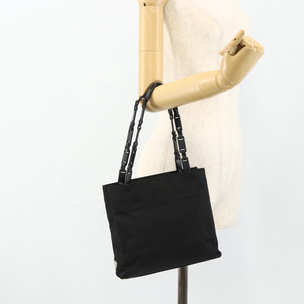 PRADA Chain Hand Bag Nylon Black Auth 176700