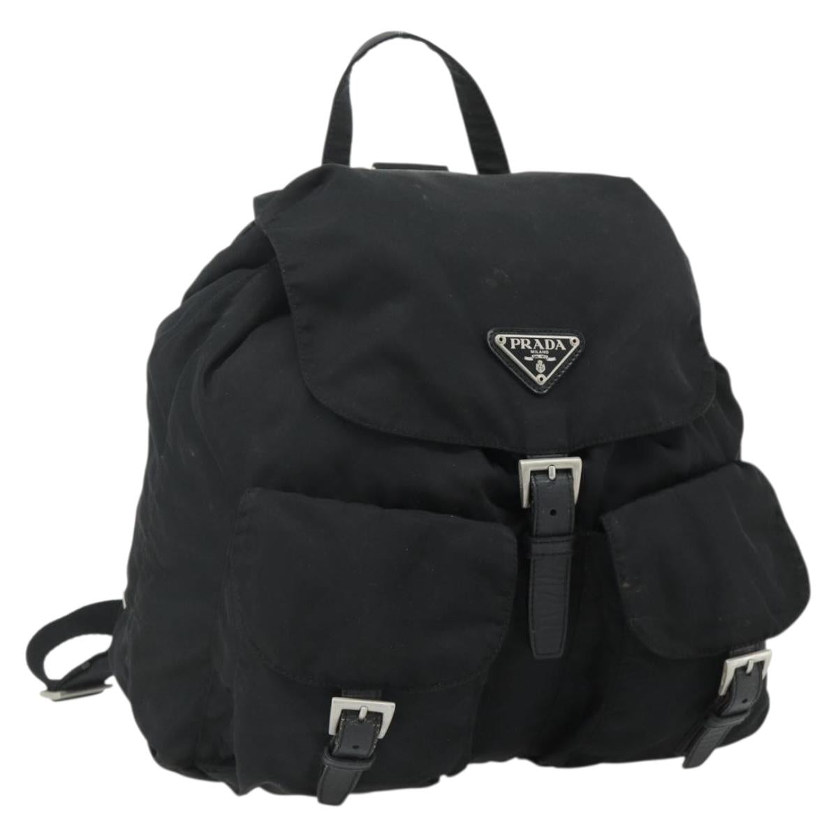 PRADA Backpack Nylon Silver Black Auth 176702